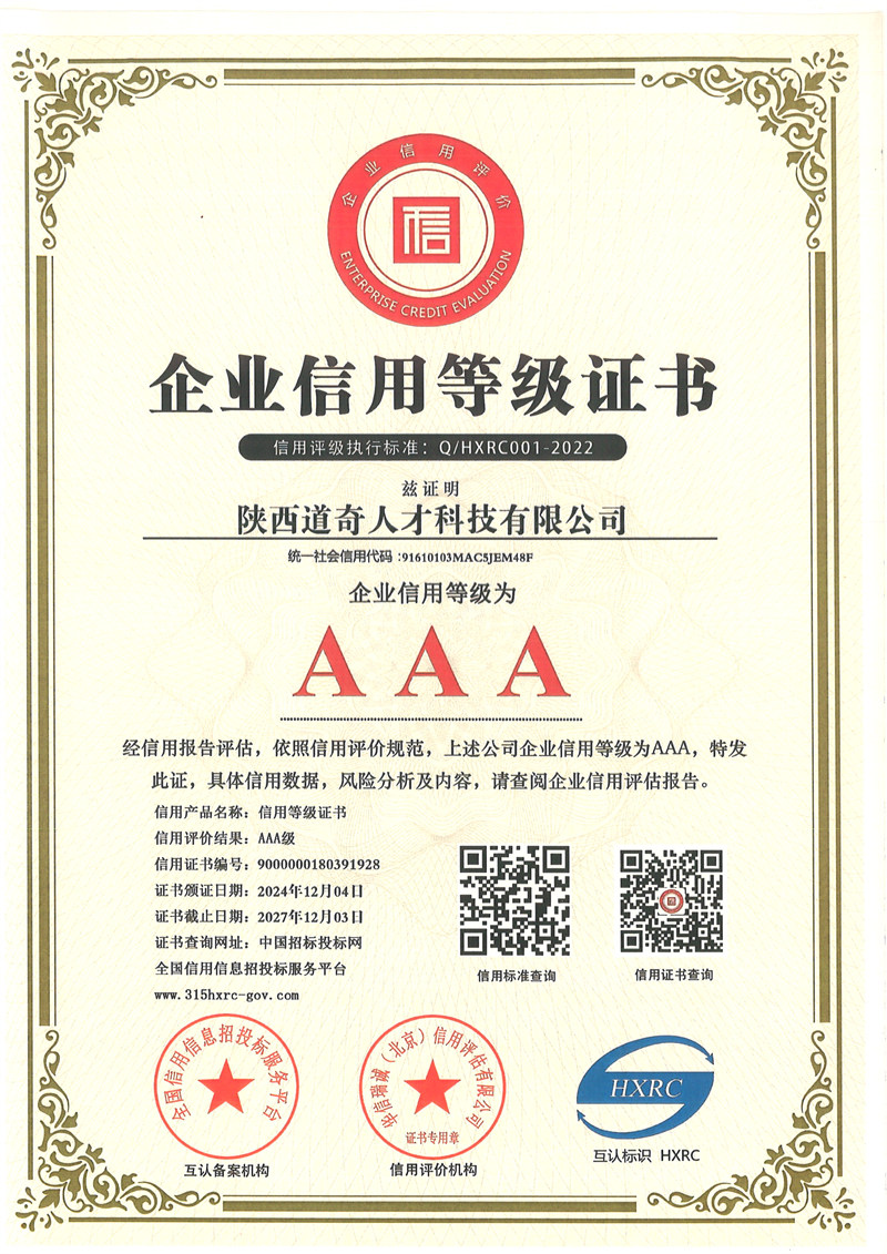 企业信用等级证书